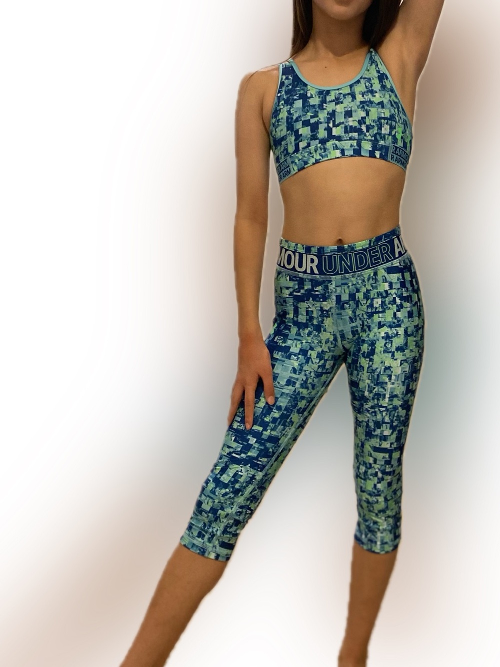 Under Armour Blue and Yellow Leggings with Digital Camouflage Design